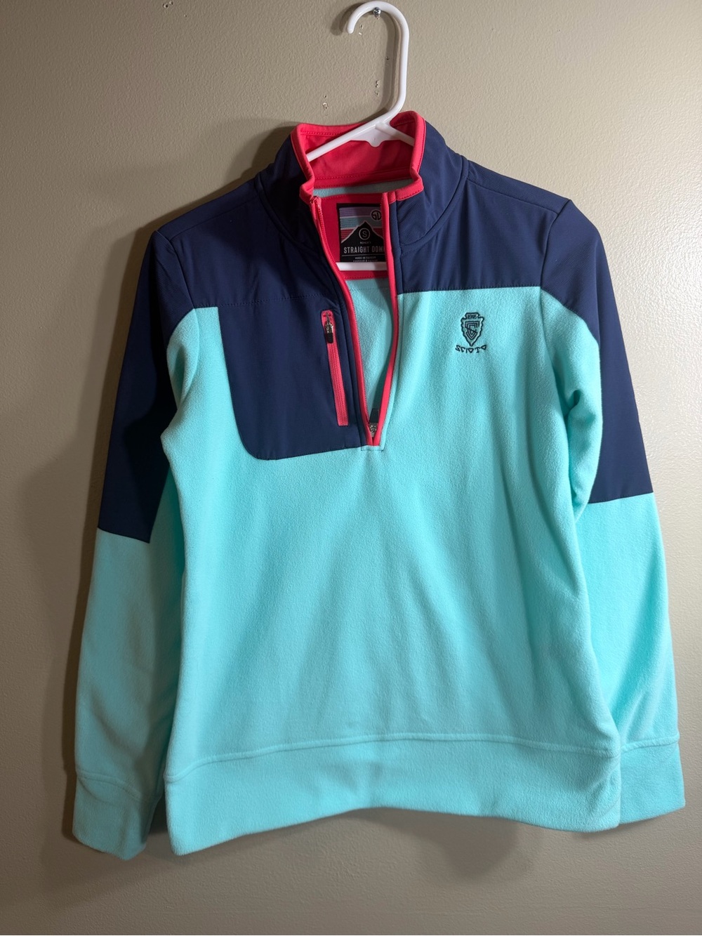 Straight Down Mint Navy Quarter Zip Fleece Pullover S Golf Hiking